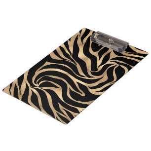 Elegant Metallic Gold Zebra Black Animal Print Clipboard
