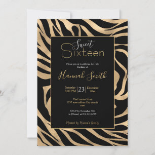 Elegant Metallic Gold Zebra Black Animal Print Invitation