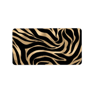 Elegant Metallic Gold Zebra Black Animal Print Label
