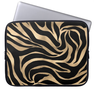 Elegant Metallic Gold Zebra Black Animal Print Laptop Sleeve