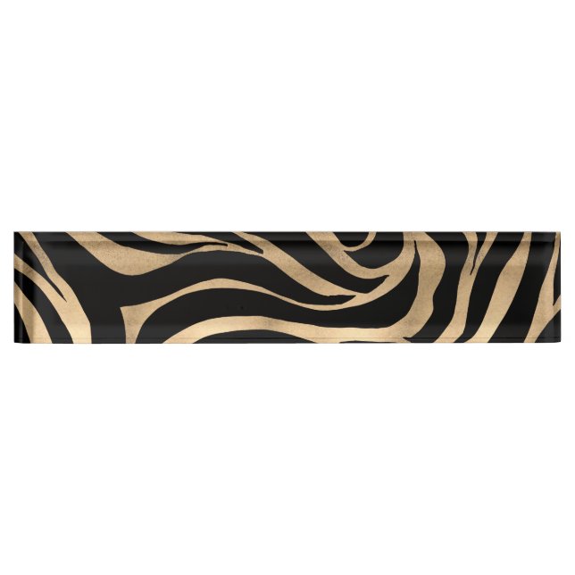 Elegant Metallic Gold Zebra Black Animal Print Nameplate (Front)