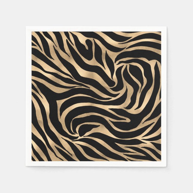 Elegant Metallic Gold Zebra Black Animal Print Napkin (Front)