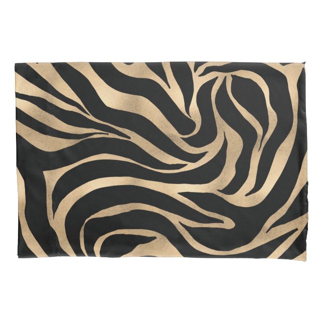 Elegant Metallic Gold Zebra Black Animal Print Pillowcase (Front-Left)
