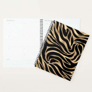 Elegant Metallic Gold Zebra Black Animal Print Planner