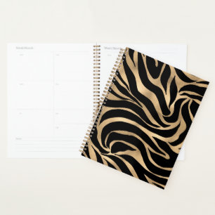 Elegant Metallic Gold Zebra Black Animal Print Planner