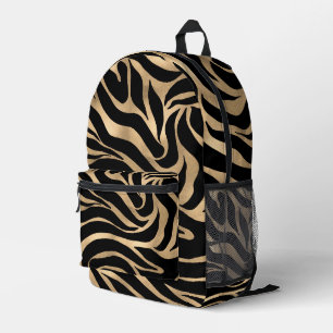 Elegant Metallic Gold Zebra Black Animal Print Printed Backpack