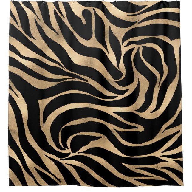 Elegant Metallic Gold Zebra Black Animal Print Shower Curtain (Front)