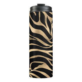 Elegant Metallic Gold Zebra Black Animal Print Thermal Tumbler