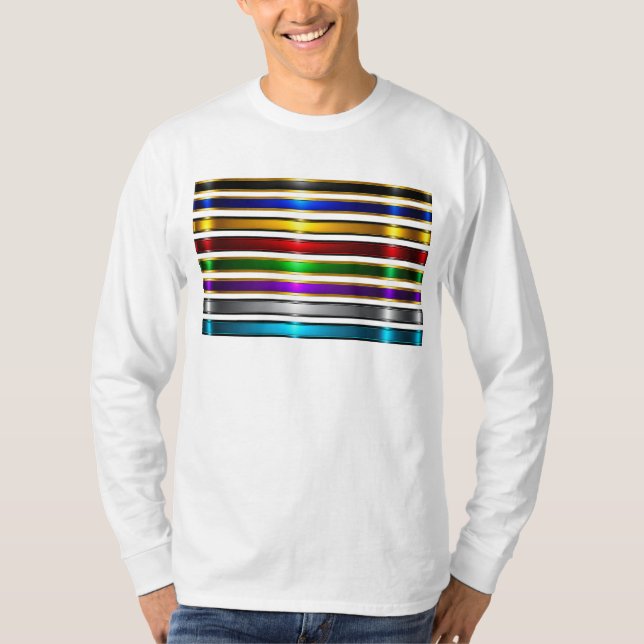 Elegant Metallic Gradient Stripes Design T-Shirt (Front)