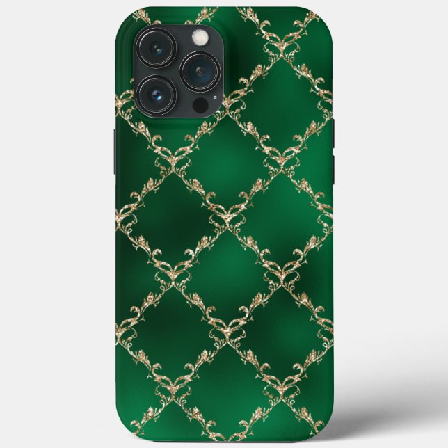 Elegant Metallic Green Gold Damask Case-Mate iPhone Case (Back)