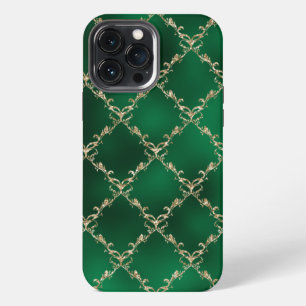 Elegant Metallic Green Gold Damask iPhone 13 Pro Max Case