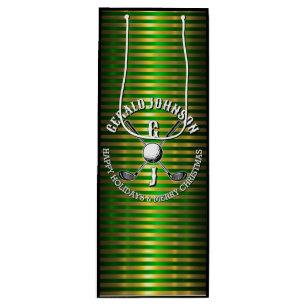 Elegant Metallic Green-Gold Golf Monogram Large Gi Wine Gift Bag
