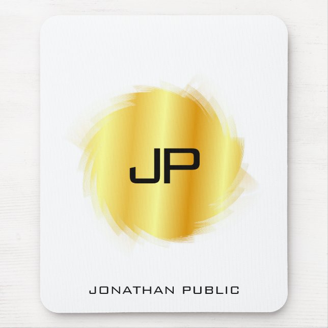 Elegant Metallic Look Faux Gold Modern Monogram Mouse Mat (Front)