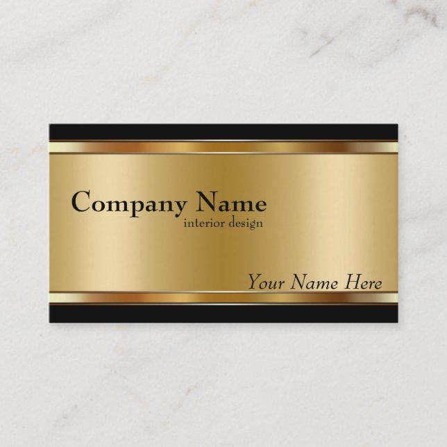 Elegant Metallic Look Gold on Black Business Card (Front)
