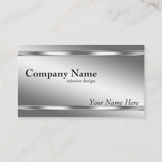 Elegant Metallic Look Shaded Silver on Silver Business Card (Front)