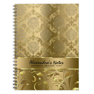 Elegant Metallic Monochromatic Gold Damasks & Lace Notebook