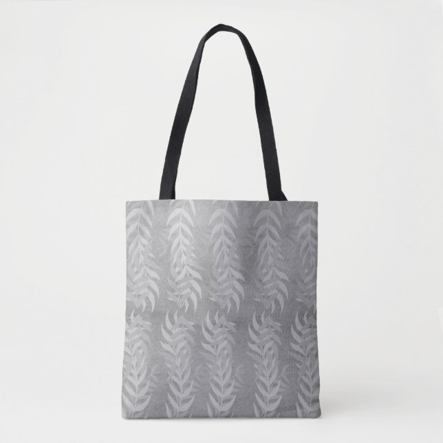 Elegant Metallic Muted Grey Leaf Pattern – Nature Tote Bag (Front)