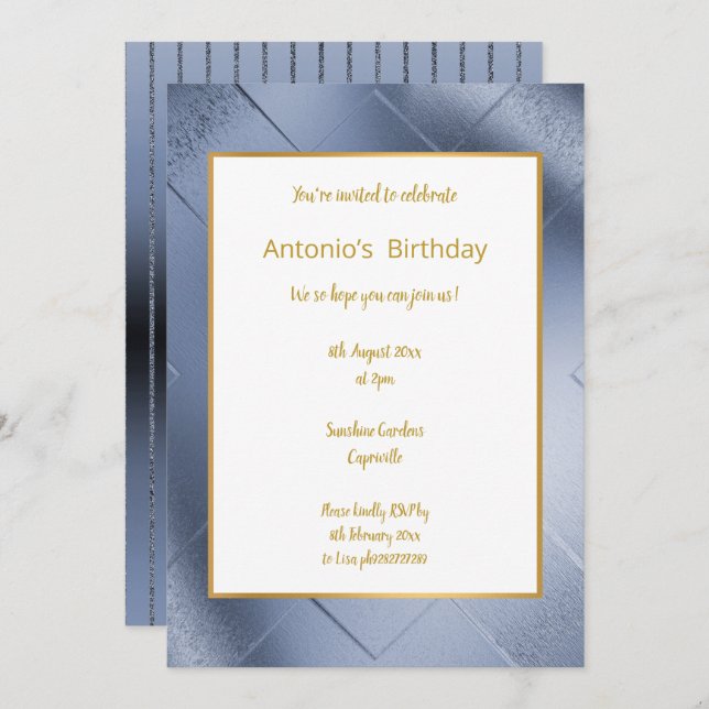 ELEGANT METALLIC NAVY GOLD BIRTHDAY INVITATION (Front/Back)