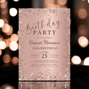 Elegant Metallic Rose Gold Glitter 10th Birthday  Invitation