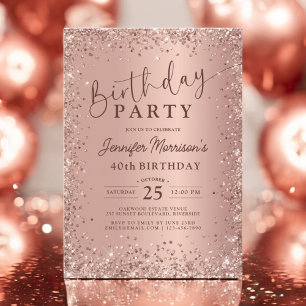 Elegant Metallic Rose Gold Glitter 40th Birthday  Invitation