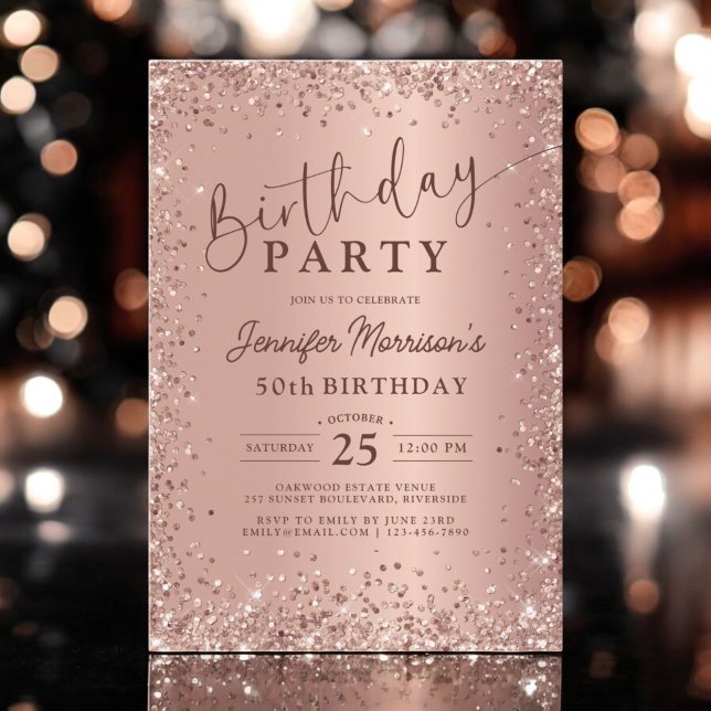 Elegant Metallic Rose Gold Glitter 50th Birthday  Invitation (Creator Uploaded)
