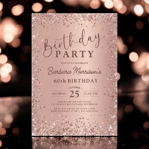 Elegant Metallic Rose Gold Glitter 60th Birthday  Invitation