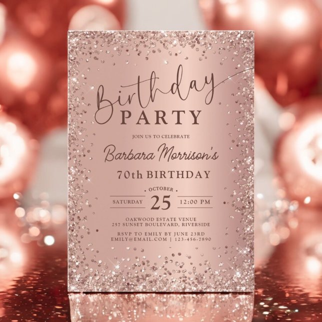 Elegant Metallic Rose Gold Glitter 70th Birthday  Invitation (Creator Uploaded)