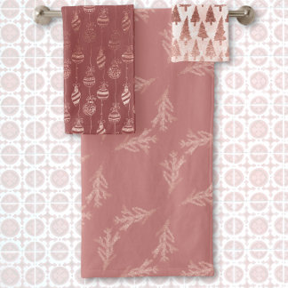 Elegant Metallic Rose Gold Glitter Pink Christmas Bath Towel Set