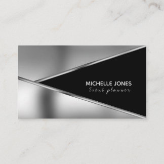 Elegant metallic silver and black business card