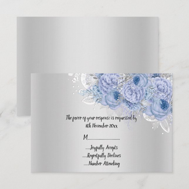 Elegant Metallic Silver Floral Lilac Bouquet RSVP Invitation (Front/Back)