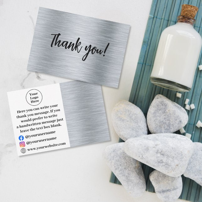 Elegant metallic silver Thank You Card (Creator Uploaded)