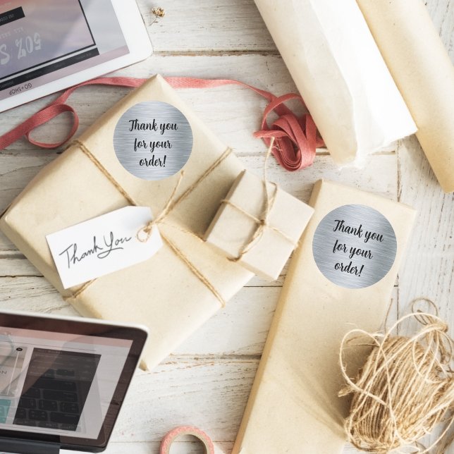 Elegant metallic silver Thank You  Classic Round Sticker (Creator Uploaded)