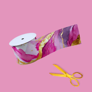Elegant Metallic Swirls Ribbon Pink, Gold & White Satin Ribbon