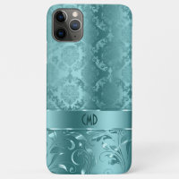 Elegant Metallic Teal-Green Damasks & Lace