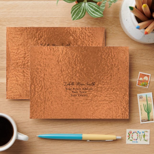 Elegant Metallic Tempered Copper Pattern Wedding Envelope (Desk)