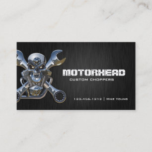 Elegant Metalwork Skull and Wrench Business Card
