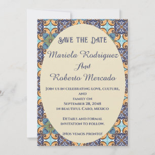 Elegant Mexican Floral Talavera Oval Wedding Save The Date
