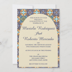 Elegant Mexican Floral Talavera Tile Wedding Invitation