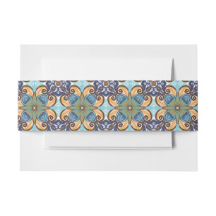 Elegant Mexican Floral Talavera Tile Wedding Invitation Belly Band