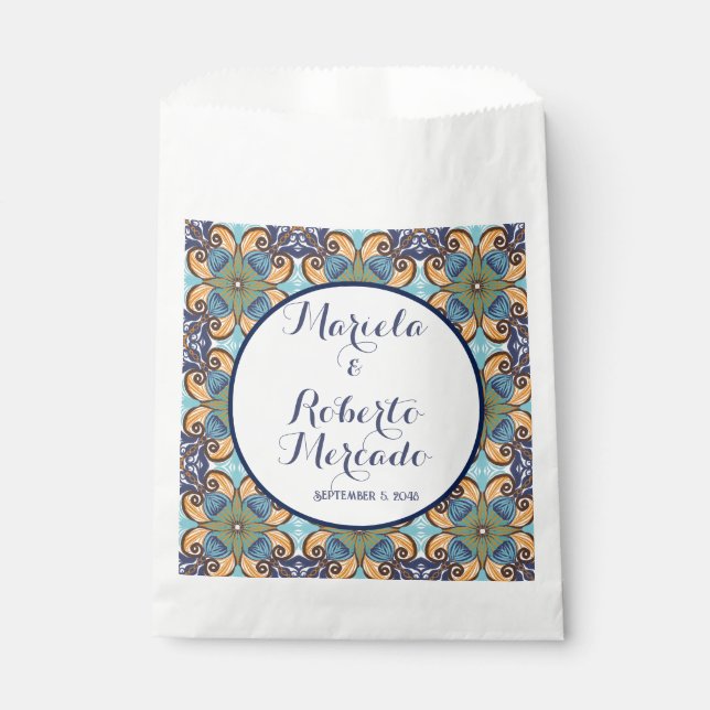 Elegant Mexican Floral Talavera Wedding  Favour Bags (Front)