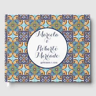Elegant Mexican Floral Talavera Wedding  Guest Book