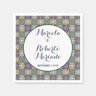 Elegant Mexican Floral Talavera Wedding  Napkin