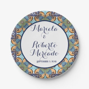 Elegant Mexican Floral Talavera Wedding Paper Plate