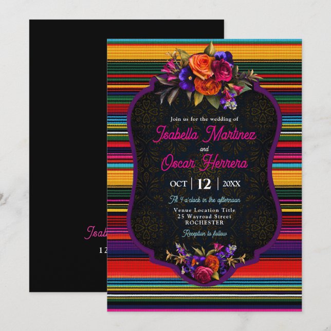 Elegant Mexican flowers wedding invitation (Front/Back)
