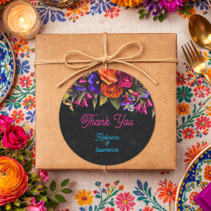 Elegant Mexican flowers wedding thank you Classic Round Sticker
