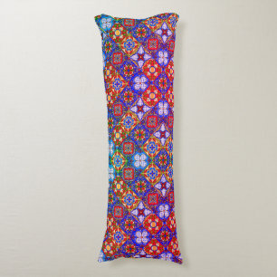 Elegant Mexican talavera red blue purple tiles Body Cushion