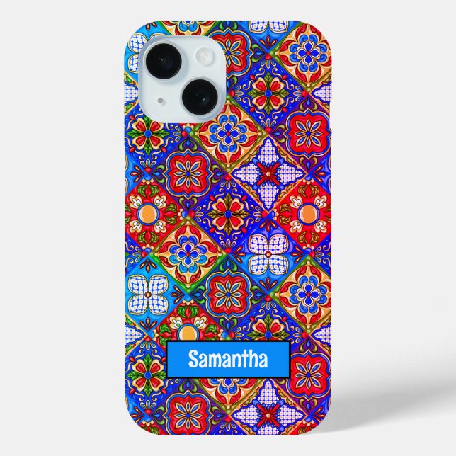 Elegant Mexican talavera red blue purple tiles Case-Mate iPhone Case (Back)