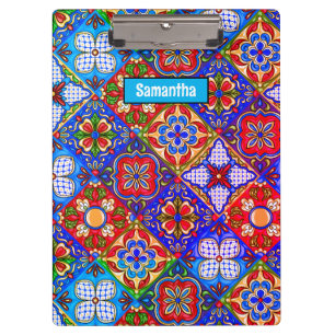 Elegant Mexican talavera red blue purple tiles Clipboard