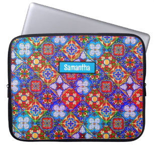Elegant Mexican talavera red blue purple tiles Laptop Sleeve