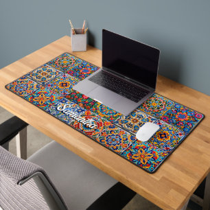 Elegant Mexican talavera red yellow tiles Desk Mat